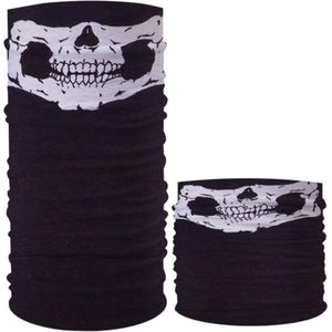 Fako Fashion® - Colsjaal - Gezichtsmasker - Bandana - Nekwarmer - Sjaal - Col - Microfiber Faceshield - Skull Zwart/Wit