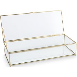 vtwonen Storage Box Glas Met Goud Metalen Frame 42x16,5x9 cm