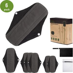 Nutty Green Wasbaar Maandverband (6 stuks) - 90% Bamboe en 10% Katoen met Waterdichte PUL-Laag – Inclusief Wetbag - Zero Waste