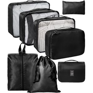 ForDig 8-Delige Packing Cubes (Zwart) - Koffer Organizer Set - Bagage Organizers - Compression Cube Tassen - Travel Backpack Kleding Zakken