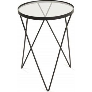 Lifa Living - Bijzettafel Emily - Zwarte Koffietafel- Metaal & Glas - Luxe - Functioneel - Minimalistisch - Ø 35,5 x 47,5 cm