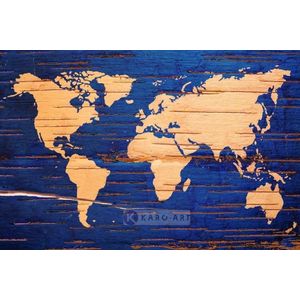 Afbeelding op acrylglas - Wereldkaart in blauw en geel
