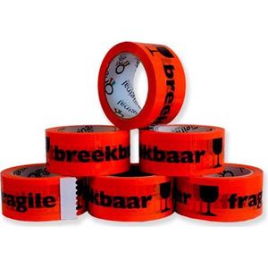 Basic Breekbaar oranje verpakkingstape - Inpaktape - 6 stuks - PP Acryl