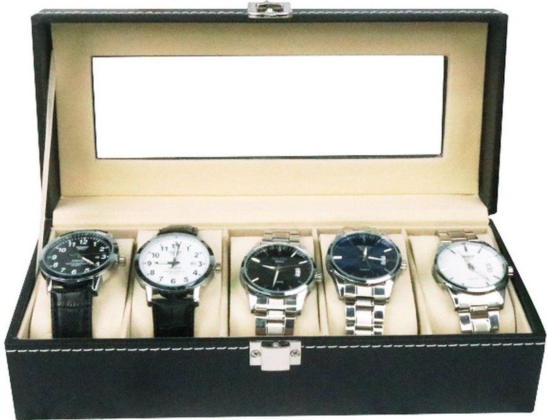 FEDEC Luxe Horlogebox - Horlogedoos - Voor 5 Horloges - Zwart