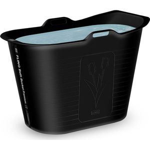 FlinQ Bath Bucket Premium - Mobiele Badkuip voor in de Douche - Zitbad voor Volwassenen - Ook als Ijsbad / Ice Bath - Dompelbad met Thermometer voor Wim Hof Methode - Zwart - 165L