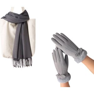 Winterset Grijs - Grijze Sjaal 200*70cm + Grijze handschoen maat M