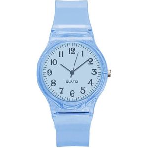 Hidzo Kinderhorloge - Transparant - Analoog - Blauw - Kunststof