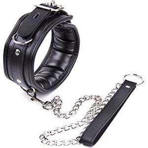 Halsband met Riem en Drie Ringen Zwart | Collar with leash and Three Rings black