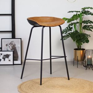 Bronx71 Industriële barkruk Minimal cognac|zwart PU leer 77 cm