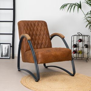 Bronx71® Fauteuil met armleuning Ivy cognac - Zetel 1 persoons - Relaxstoel - Relaxzetel - Fauteuil cognac