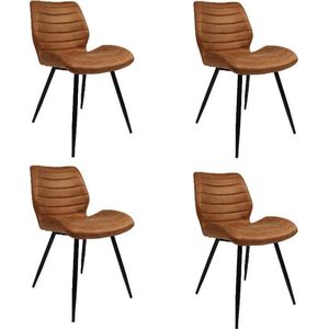 Bronx71® Industriële eetkamerstoel Morris cognac - Eetkamerstoelen set van 4