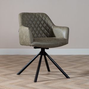 Bronx71® Eetkamerstoel Dex - Olijfgroen - Eco-leer - Draaibaar