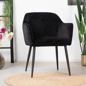 Bronx71® Eetkamerstoel velvet Fiona zwart - Eetkamerstoelen met armleuning - Stoel zwart - Kuipstoel - Velvet eetkamerstoel - Eetkamerstoel met armleuning