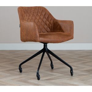 Eetkamerstoel met wieltjes Levi cognac eco-leer