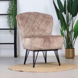 Bronx71® Fauteuil velvet Else Taupe - Zetel 1 persoons - Relaxstoel - Fauteuil Beige - Velours - Fluweel stof