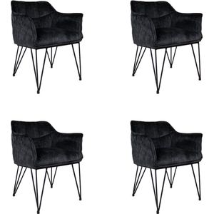 Bronx71® Velvet eetkamerstoel Jayron antraciet - Eetkamerstoelen set van 4 - stoel