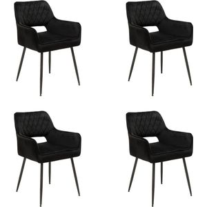 Bronx71® Velvet eetkamerstoel Mika zwart - Eetkamerstoelen set van 4