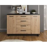 Meubella - Dressoir Incala - Eiken - Zwart - 135 cm