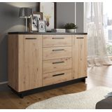 Meubella - Dressoir Incala - Eiken - Zwart - 135 cm