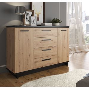 Meubella - Dressoir Incala - Eiken - Zwart - 135 cm