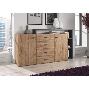 Meubella - Dressoir Bello - Eiken - Antraciet - 4 Lades - 2 Deuren