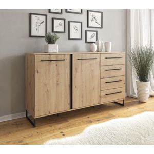 Meubella Dressoir Saturn - Eiken - Zwart - 159 cm