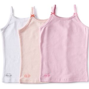 Little Label Ondergoed Meisjes - Hemd Meisje Maat 170-176 - roze, wit - Zachte BIO Katoen - 3 Stuks - Onderhemd - Print