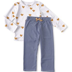Little Label - Pyjama Meisjes - Blauw, Okergeel - Zachte BIO Katoen