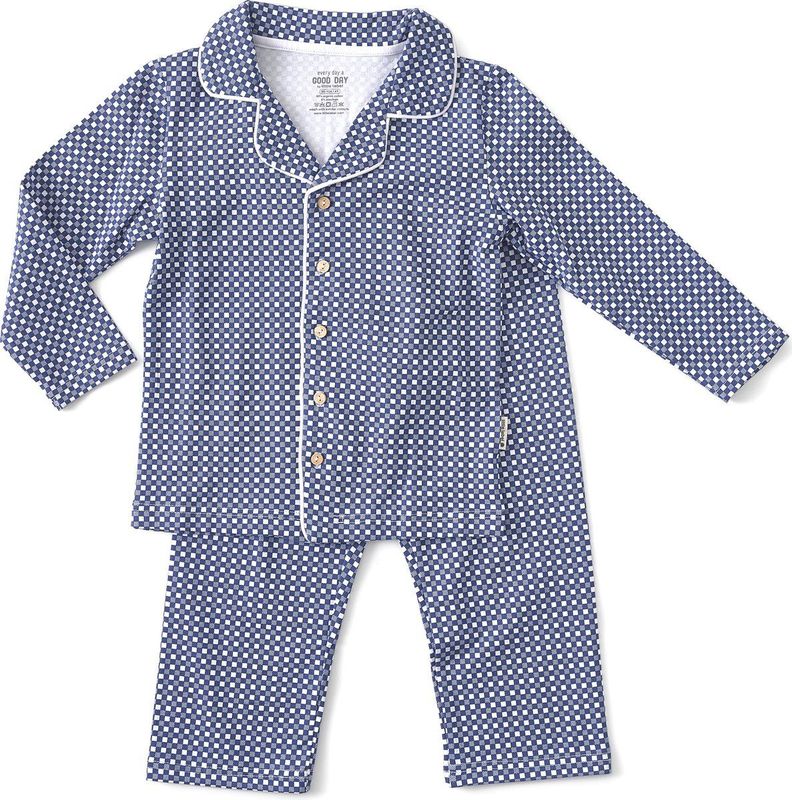 Little Label Geruite Pyjama van Biologisch Katoen Blauw