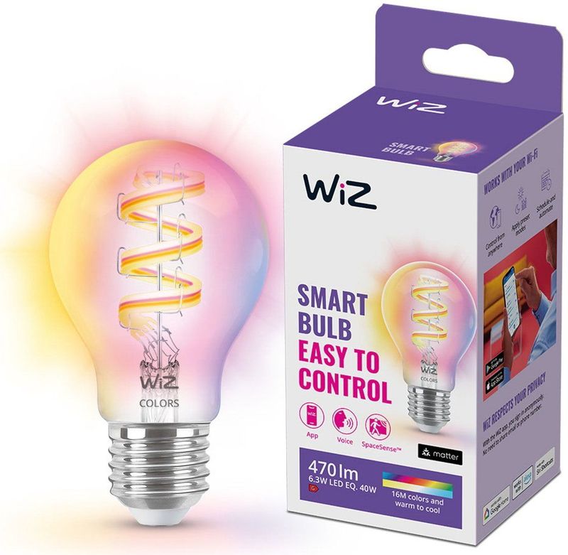 WiZ - Filament Lamp - Slimme LED Verlichting - Gekleurd en Wit Licht - E27 - Transparant