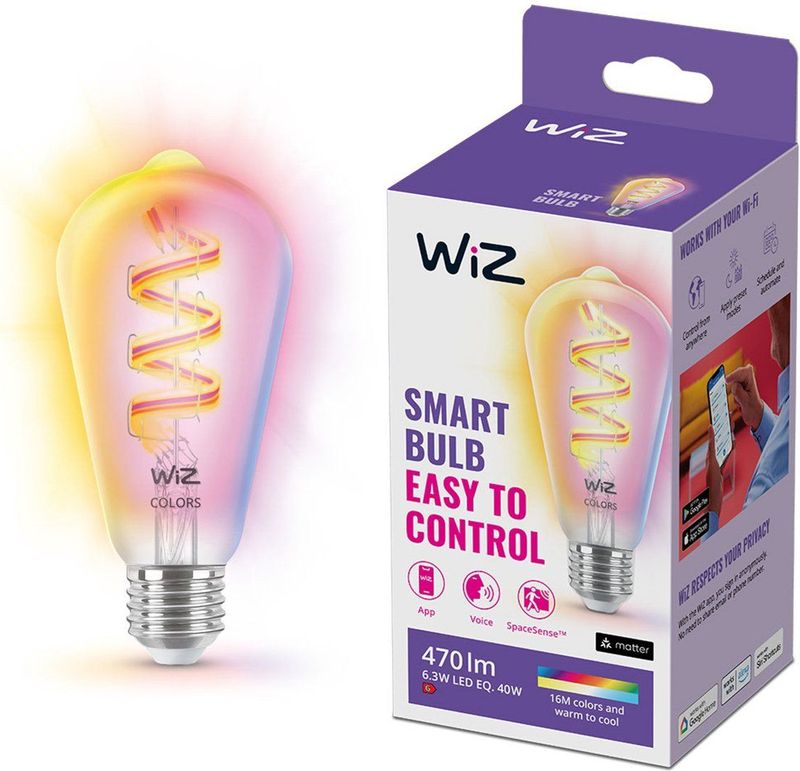 WiZ - Filament Lamp Edison - Slimme LED Verlichting - Gekleurd en Wit Licht - E27 fitting - Transparant