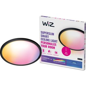 WiZ Plafondlamp SuperSlim Zwart - Slimme LED-verlichting - Gekleurd en Wit licht - Geïntegreerde LED - 22W - Wi-Fi