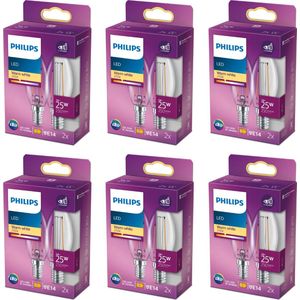 Philips Voordeelverpakking - E14 - LED Kaarslamp - Helder - 25W - Niet Dimbaar - Warmwit Licht - Set van 12 Stuks