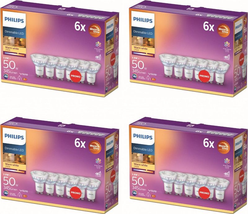 Philips - WarmGlow - LED Spotlamp - Dimbaar - Set van 24 Stuks - GU10 - Warmwit Licht
