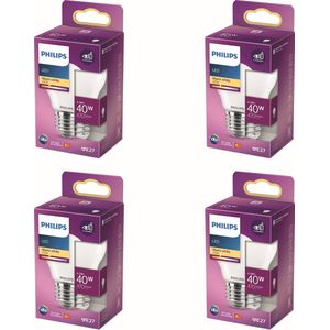 Philips Voordeelverpakking - E27 - LED Kogellamp - Mat - 40W - Niet Dimbaar - Warmwit Licht - Set van 4 Stuks