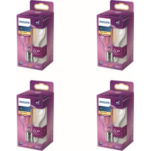 Philips Voordeelverpakking - E27 - LED Standaardlamp - Helder - 60W - Dimbaar - Warmwit Licht - Set van 4 Stuks