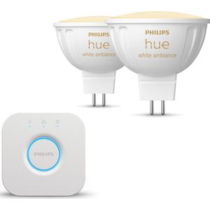 Philips Hue Starterspakket - GU5.3 - met 2 Spotjes (MR16) - 12V - Warm tot Koelwit Licht - Incl. 1 Hue Bridge - Hue White Ambiance