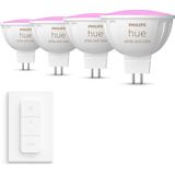 Philips Hue Voordeelpakket - GU5.3 - met 4 Spotjes (MR16) - 12V - Wit en Gekleurd Licht - Incl. 1 Hue Dimmer Switch - Hue White and Color Ambiance