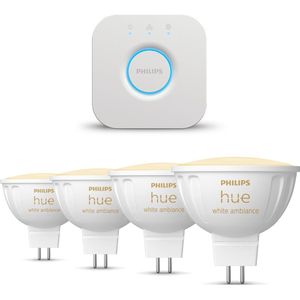 Philips Hue Starterspakket White Ambiance GU5.3 - 4 Hue Lampen en Bridge - Eenvoudige Installatie - Werkt met Alexa en Google Home