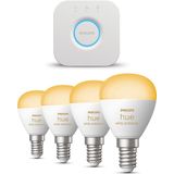 Philips Hue Starterspakket - E14 - met 4 Kogellampen - Warm tot Koelwit Licht - Incl. 1 Hue Bridge - Hue White Ambiance