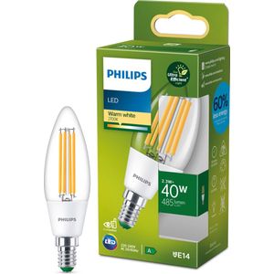 Philips Ultra Efficient LED kaarslamp Transparant - 40 W - E14 - Warmwit licht