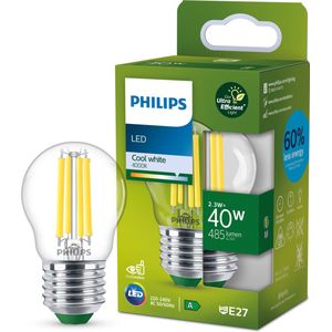 Philips LED lamp E27 | Kogel P45 | Ultra Efficient | Filament | Helder | 4000K | 2.3W (40W)