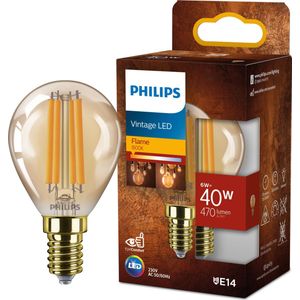 Philips - E14 - LED Lamp - Goudkleurig - Flame Wit Licht - 6W