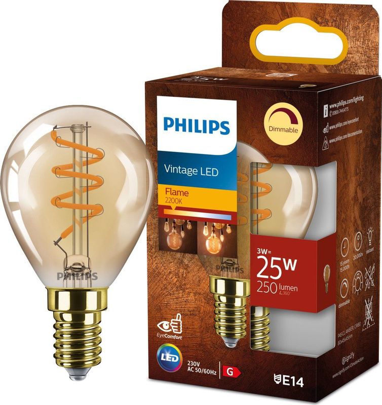 Philips LED Kogellamp Spiraal Goud - 25 W - E14 - Dimbaar extra warmwit licht