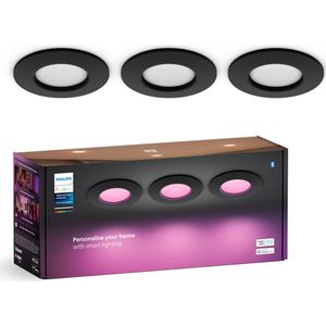 Philips Hue inbouwspot dun wit en gekleurd licht 3 lampen Ø90mm zwart
