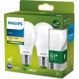 Philips Ultra Efficient LED lamp Mat - 60 W - E27 - Warmwit licht - 2-pack