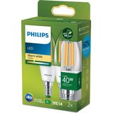 Philips Ultra Efficient LED kaarslamp Transparant - 40 W - E14 - Warmwit licht - 2-pack