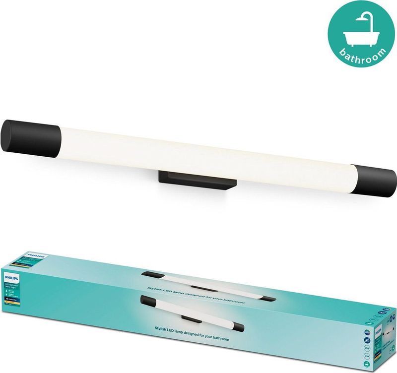 Philips Rover Spiegelverlichting - Spatwaterdicht IP44 - 10W - Warmwit licht - Badkamerlamp - Cilindervormig - Zwart