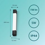 Philips Rover Spiegelverlichting - Spatwaterdicht IP44 - 5W - Warmwit licht - Badkamerlamp - rechthoekig - Zwart