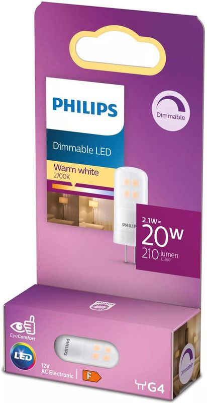 Energiezuinige Philips LED Capsule Transparant - 20 W - G4 - Dimbaar warmwit licht - Bespaar op energiekosten